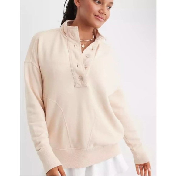 aerie Tops - Aerie Oversized Henley Nude Beige Pullover Sweatshirt
